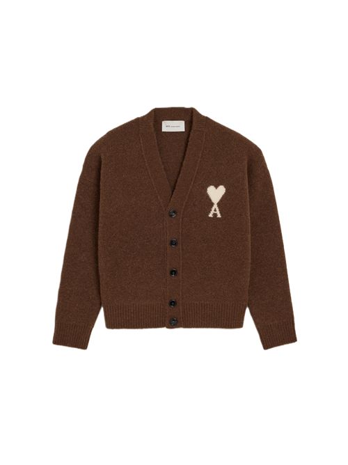 Cardigan in maglia di alpaca. Ami Paris | UKC365.KN0135A362 CHOCOLATE/OFF WHITE